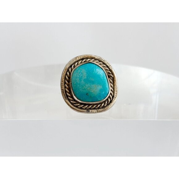 Turquoise Southwest Semi-Precious 925 Sterling Silver Vintage Ring - sz 7.5 - Picture 3 of 11